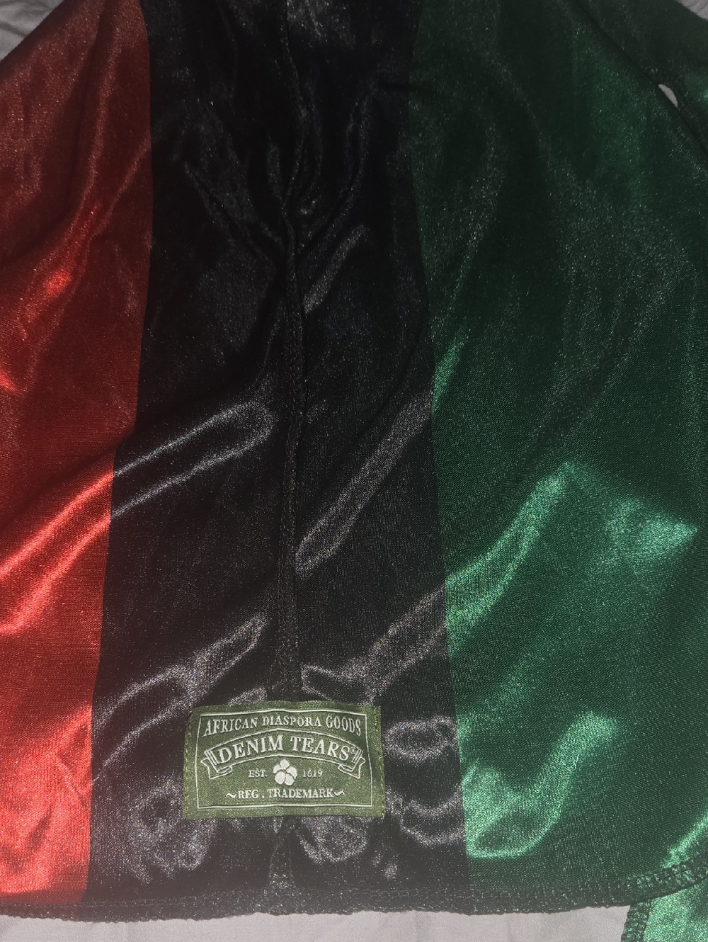 Denim Tears Men’s Red, Black & Green Satin Stripe Durag